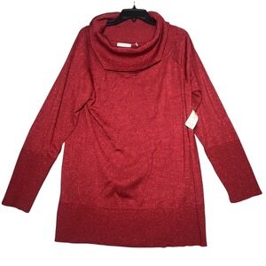 Jaclyn Smith Collection Women's Red Metallic Cowl Neck Sweater Knit Top‎ XXL NWT